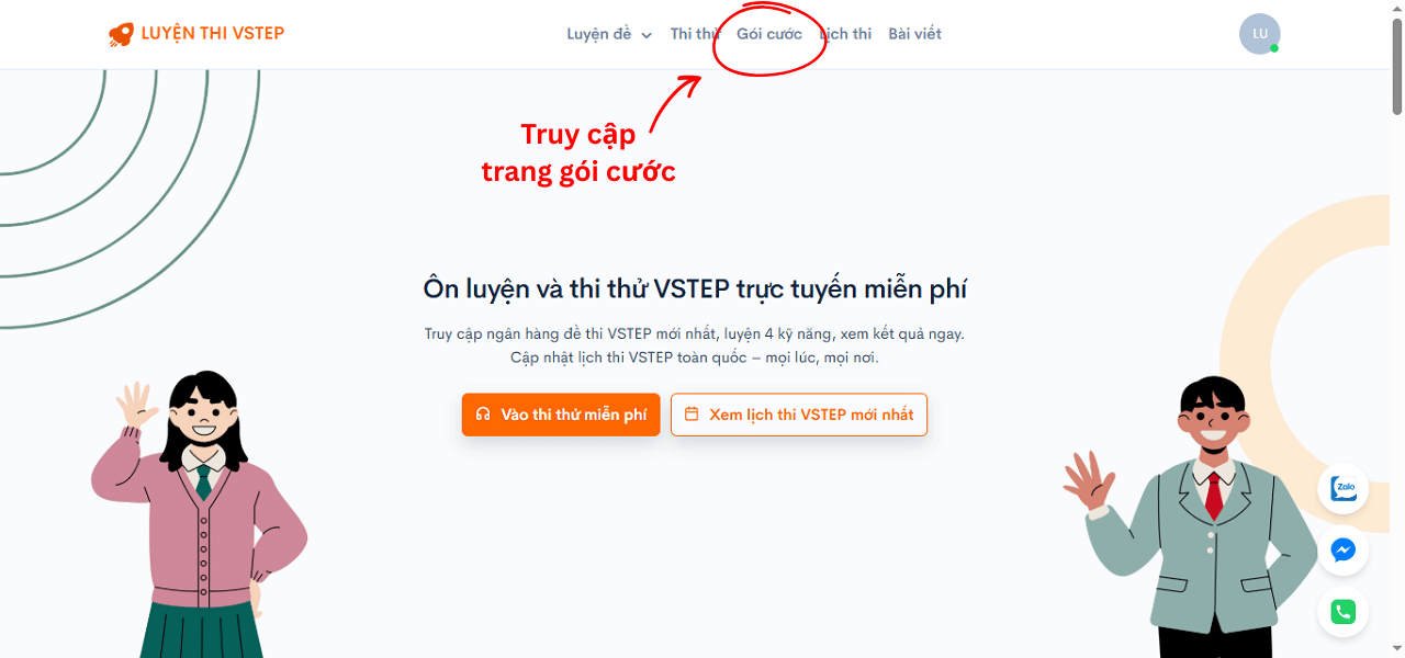 Truy cập trang giới thiệu gói mua lượt chấm bài VSTEP