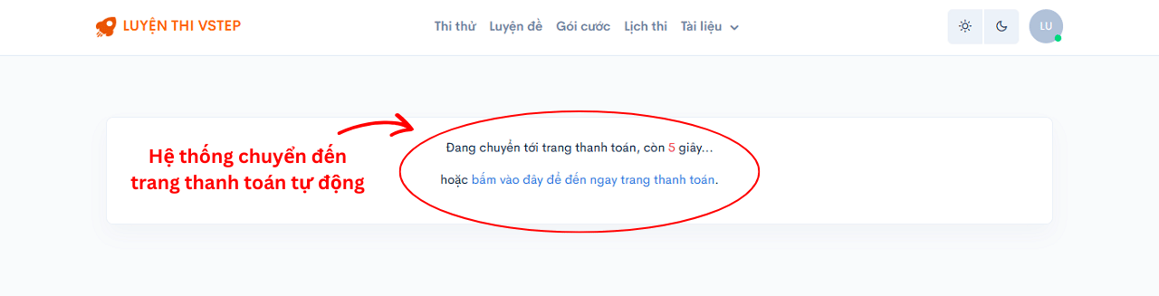 Hệ thống chuyển đến bước thanh toán lượt chấm bài VSTEP